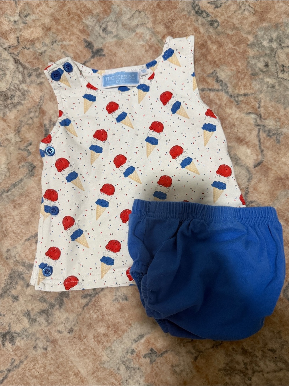 Trotter Street Kids Ice Cream Print Tank and Blue Bloomer Set